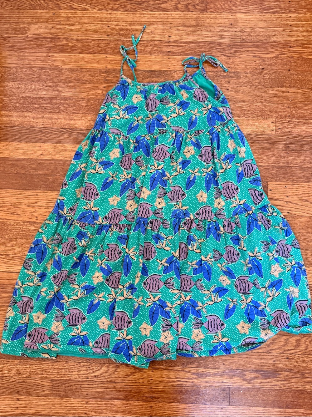 Tea Collection Green Tropical Fish & Leaf Tie-Shoulder Sundress
